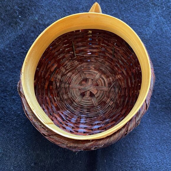 Vintage Owl Basket Woven Wicker Rattan Trinket Storage Box Farmhouse Boho MCM - Picture 7 of 8